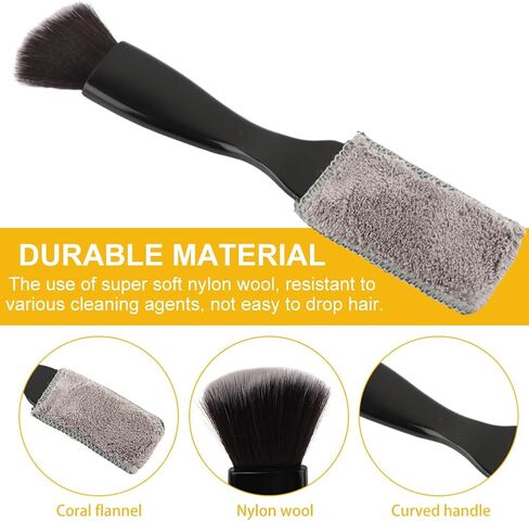 Double Head Brush for Car Clean, Car Air Vent Cleaning Brush, Car Brushes for Detailing Interior Soft Bristles with Removable Coral Fleece Wiping Cloth for Vent, Center Console, Dashboard(Black) in Saudi Arabia