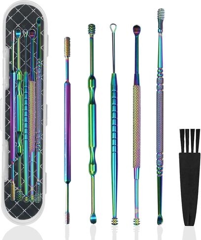 Hion 6 Pcs Ear Wax Removal Kit,Professional Double-Headed Ear Pick Earwax Removal Tools,316L Stainless Steel Ear Cleaner Curette with Cleaning Brush and Storage Box,Suit for Kid Adult(Colorful) in Saudi Arabia