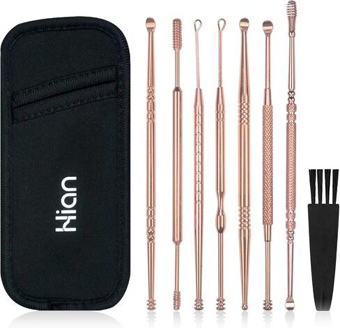 Hion 6 Pcs Ear Wax Removal Kit,Professional Double-Headed Ear Pick Earwax Removal Tools,316L Stainless Steel Ear Cleaner Curette with Cleaning Brush and Storage Box,Suit for Kid Adult(Colorful) in Saudi Arabia