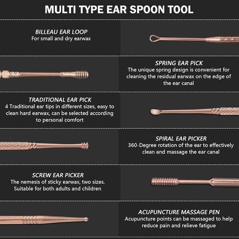 Hion 6 Pcs Ear Wax Removal Kit,Professional Double-Headed Ear Pick Earwax Removal Tools,316L Stainless Steel Ear Cleaner Curette with Cleaning Brush and Storage Box,Suit for Kid Adult(Colorful) in Saudi Arabia