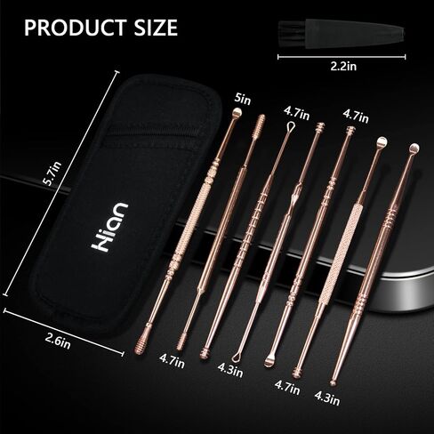 Hion 6 Pcs Ear Wax Removal Kit,Professional Double-Headed Ear Pick Earwax Removal Tools,316L Stainless Steel Ear Cleaner Curette with Cleaning Brush and Storage Box,Suit for Kid Adult(Colorful) in Saudi Arabia