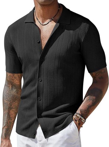 COOFANDY Men's Short Sleeve Knit Shirts Casual Button Down Polo Shirt Fashion Summer Beach Tops in Saudi Arabia
