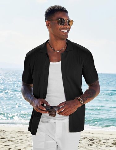 COOFANDY Men's Short Sleeve Knit Shirts Casual Button Down Polo Shirt Fashion Summer Beach Tops in Saudi Arabia