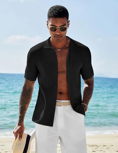 COOFANDY Men's Short Sleeve Knit Shirts Casual Button Down Polo Shirt Fashion Summer Beach Tops in Saudi Arabia