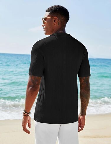 COOFANDY Men's Short Sleeve Knit Shirts Casual Button Down Polo Shirt Fashion Summer Beach Tops in Saudi Arabia
