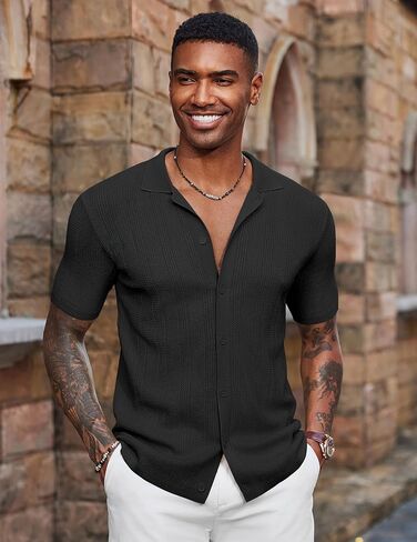 COOFANDY Men's Short Sleeve Knit Shirts Casual Button Down Polo Shirt Fashion Summer Beach Tops in Saudi Arabia