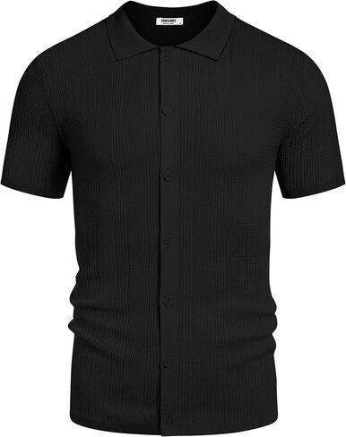 COOFANDY Men's Short Sleeve Knit Shirts Casual Button Down Polo Shirt Fashion Summer Beach Tops in Saudi Arabia
