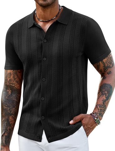 COOFANDY Men's Knit Shirts Short Sleeve Casual Button Down Polo Shirt Summer Beach Vacation Shirts in Saudi Arabia