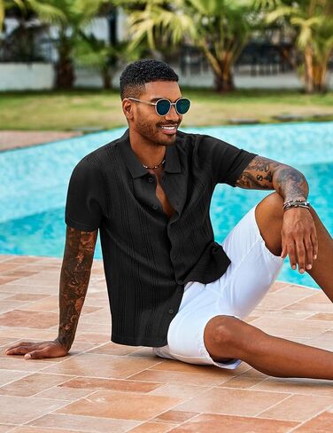 COOFANDY Men's Knit Shirts Short Sleeve Casual Button Down Polo Shirt Summer Beach Vacation Shirts in Saudi Arabia