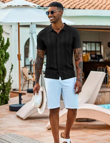 COOFANDY Men's Knit Shirts Short Sleeve Casual Button Down Polo Shirt Summer Beach Vacation Shirts in Saudi Arabia