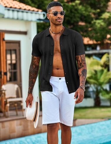 COOFANDY Men's Knit Shirts Short Sleeve Casual Button Down Polo Shirt Summer Beach Vacation Shirts in Saudi Arabia