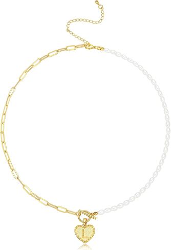 Gold Initial Pearl Necklace for Women, 18K Gold Plated Paperclip Chain Necklace Necklace OT Clasp Necklace Delicate Pearl Chain Necklace Initial Pendant Necklace Women's Gold Jewelry in Kuwait