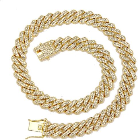 18k Gold Cuban Link Chain Miami Cuban Necklace Silver Rhinestone Chain Iced Out Hip Hop Jewelry for Women in Saudi Arabia