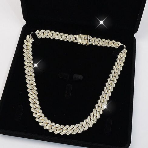 18k Gold Cuban Link Chain Miami Cuban Necklace Silver Rhinestone Chain Iced Out Hip Hop Jewelry for Women in Saudi Arabia