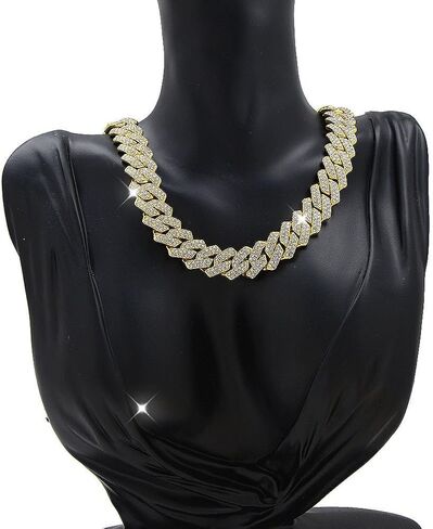 18k Gold Cuban Link Chain Miami Cuban Necklace Silver Rhinestone Chain Iced Out Hip Hop Jewelry for Women in Saudi Arabia