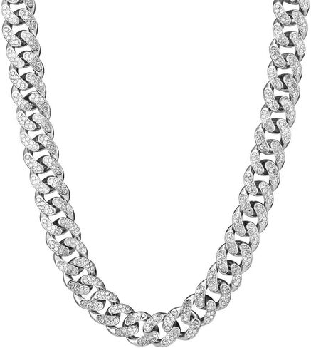 18k Gold Cuban Link Chain Miami Cuban Necklace Silver Rhinestone Chain Iced Out Hip Hop Jewelry for Women in Saudi Arabia