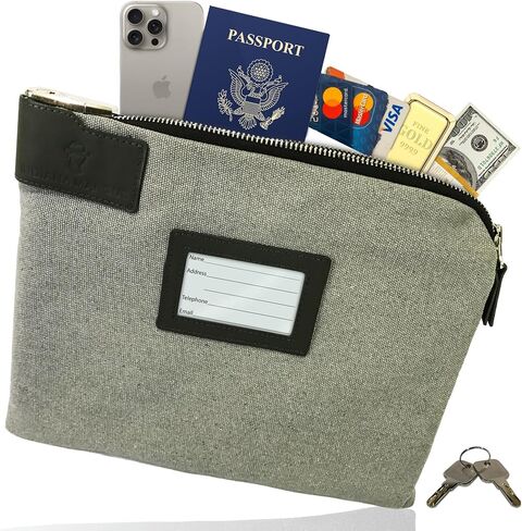 Cash Bag, Money Bank Deposit Register Bag with Lock and 2 Keys, 11 x 8.6 inches, Durable Water-resistant Waxed Canvas and Leatherette Pouch with Zipper for Documents and Jewerly in Saudi Arabia