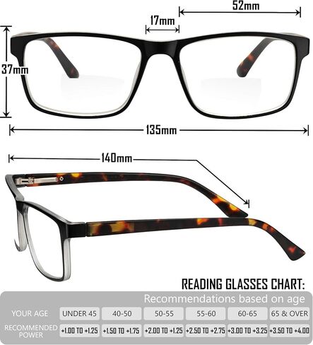 Yogo Vision Bifocal Reading Glasses for Men and Women, Rectangle MultiFocal Readers with Spring Hinges, Retro Design in Kuwait