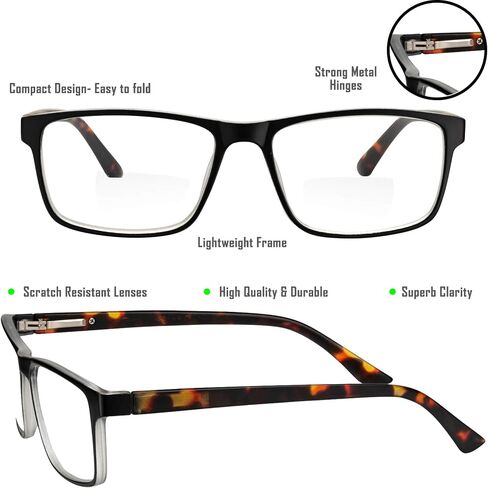 Yogo Vision Bifocal Reading Glasses for Men and Women, Rectangle MultiFocal Readers with Spring Hinges, Retro Design in Kuwait