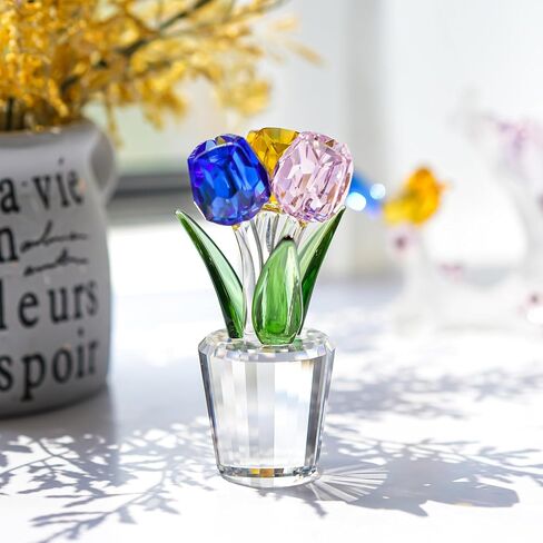 H&D HYALINE & DORA Colorful Crystal Tulip Flowers Figurine Collectible,Glass Flower Bouquet Paperweight,Gift for Anniversary Wedding Centerpiece Ornament in Kuwait