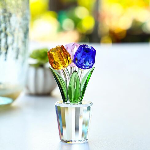 H&D HYALINE & DORA Colorful Crystal Tulip Flowers Figurine Collectible,Glass Flower Bouquet Paperweight,Gift for Anniversary Wedding Centerpiece Ornament in Kuwait