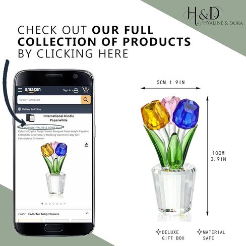 H&D HYALINE & DORA Colorful Crystal Tulip Flowers Figurine Collectible,Glass Flower Bouquet Paperweight,Gift for Anniversary Wedding Centerpiece Ornament in Kuwait