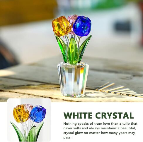 H&D HYALINE & DORA Colorful Crystal Tulip Flowers Figurine Collectible,Glass Flower Bouquet Paperweight,Gift for Anniversary Wedding Centerpiece Ornament in Kuwait