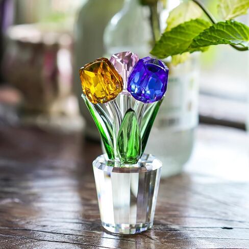 H&D HYALINE & DORA Colorful Crystal Tulip Flowers Figurine Collectible,Glass Flower Bouquet Paperweight,Gift for Anniversary Wedding Centerpiece Ornament in Kuwait