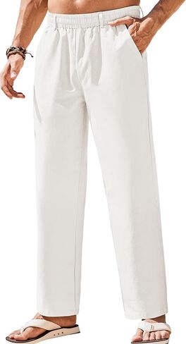 COOFANDY Mens Linen Pants Beach Drawstring Elastic Waist Summer Casual Trousers in Saudi Arabia