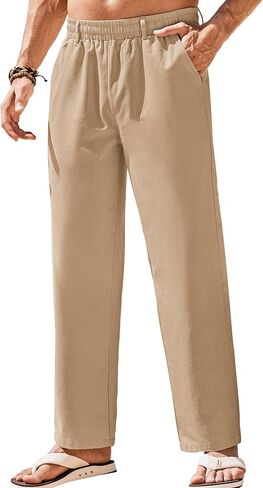 COOFANDY Mens Linen Pants Beach Drawstring Elastic Waist Summer Casual Trousers in Saudi Arabia