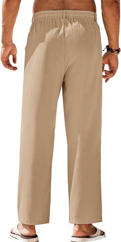 COOFANDY Mens Linen Pants Beach Drawstring Elastic Waist Summer Casual Trousers in Saudi Arabia