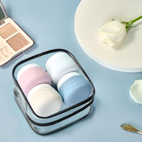 Eternal Moment Travel Containers for Toiletries, Silicone Jars with Lid, TSA Approved Travel Size Bottles with Clear Bag, Leak-proof Travel Accessories Cosmetic for Lotion Face Body Cream (4 Pack) in Kuwait