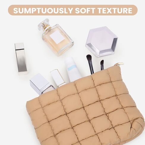 Puffy Quilted Makeup Bag Cosmetic Bags Travel Cute Puffer Solid Toiletry Organizer Pouch Storage Clutch for Women in Kuwait