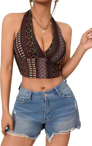 SOLY HUX Women's Boho Summer Halter Crop Tops Sleeveless Backless Tank Top Casual Sexy Going Out Tops in Saudi Arabia
