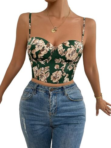 SOLY HUX Women's Cami Top Casual Cute Print Lace Up Back Sleeveless Spaghetti Strap Crop Corset Top in Saudi Arabia