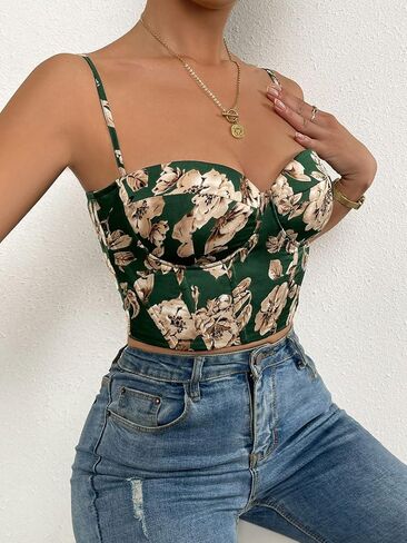 SOLY HUX Women's Cami Top Casual Cute Print Lace Up Back Sleeveless Spaghetti Strap Crop Corset Top in Saudi Arabia