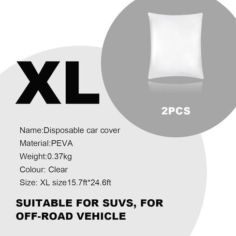 2 PCS Disposable Car Cover, Waterproof Clear Plastic Car Full Exterior Covers with Elastic Band, Universal Transparent Protective Cover for Cars SUVs, Car Accessories (M) in Kuwait