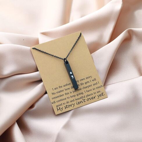 bobauna قلادة شريطية بفاصلة منقوطة، قصتي لم تنته بعد، هدية مجوهرات للتوعية بالصحة العقلية مع بطاقة تهنئة in Kuwait