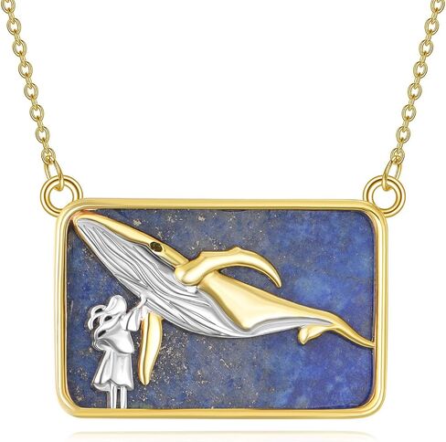 Lapis Lazuli Necklace for Women 925 Sterling Silver Phoenix/Rhino/Whale/Bear/Wolf Pendant Necklace 18k Gold Plated Animal Jewelry Gifts for Women in Saudi Arabia