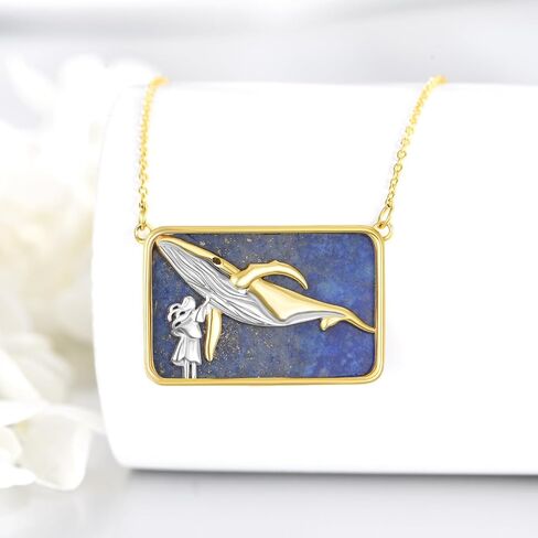 Lapis Lazuli Necklace for Women 925 Sterling Silver Phoenix/Rhino/Whale/Bear/Wolf Pendant Necklace 18k Gold Plated Animal Jewelry Gifts for Women in Saudi Arabia