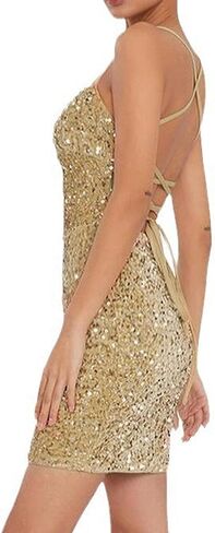 Women's Sequin Bodycon Mini Dress Sparkly Dress Sexy Criss Cross Open Back Short Dress in Saudi Arabia