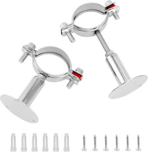 مجموعة دعامات دعم الأنابيب المصنوعة من الفولاذ المقاوم للصدأ القابلة للتعديل من QWORK - متوافقة مع أنابيب مقاس 1 بوصة - خيارات التركيب على الحائط والسقف - تتضمن 4 أقواس دعم ومسامير ومرساة in Kuwait