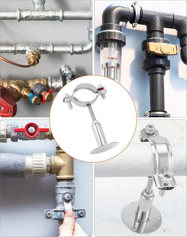 مجموعة دعامات دعم الأنابيب المصنوعة من الفولاذ المقاوم للصدأ القابلة للتعديل من QWORK - متوافقة مع أنابيب مقاس 1 بوصة - خيارات التركيب على الحائط والسقف - تتضمن 4 أقواس دعم ومسامير ومرساة in Kuwait