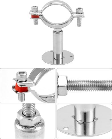 مجموعة دعامات دعم الأنابيب المصنوعة من الفولاذ المقاوم للصدأ القابلة للتعديل من QWORK - متوافقة مع أنابيب مقاس 1 بوصة - خيارات التركيب على الحائط والسقف - تتضمن 4 أقواس دعم ومسامير ومرساة in Kuwait