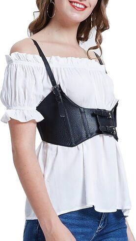 KANCY KOLE Women Fashion Faux Leather Waist Belt Steampunk Underbust Corset in Kuwait
