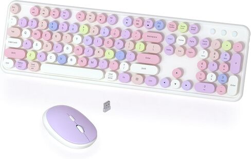 Colorful Wireless Keyboard and Mouse Combo, 2.4GHz Wireless Retro Cute Round Keycaps Keyboard, 104 Keys Full-Sized Keyboard Mouse Set with Switch Button for PC Laptop Desktop (Pink Gradient) in Kuwait
