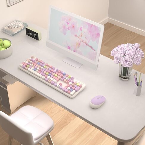 Colorful Wireless Keyboard and Mouse Combo, 2.4GHz Wireless Retro Cute Round Keycaps Keyboard, 104 Keys Full-Sized Keyboard Mouse Set with Switch Button for PC Laptop Desktop (Pink Gradient) in Kuwait