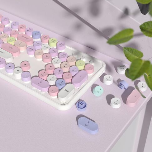 Colorful Wireless Keyboard and Mouse Combo, 2.4GHz Wireless Retro Cute Round Keycaps Keyboard, 104 Keys Full-Sized Keyboard Mouse Set with Switch Button for PC Laptop Desktop (Pink Gradient) in Kuwait