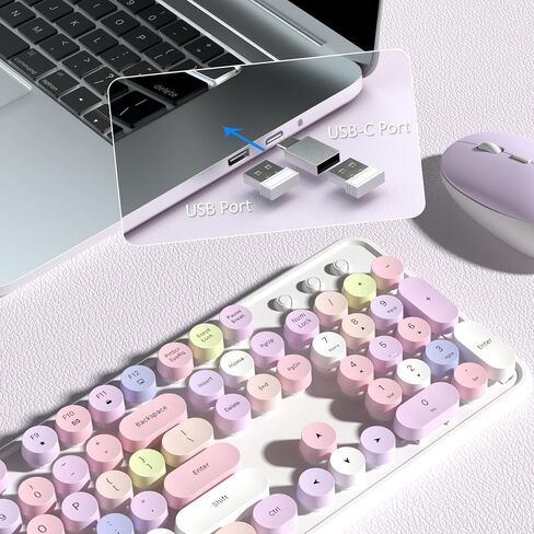 Colorful Wireless Keyboard and Mouse Combo, 2.4GHz Wireless Retro Cute Round Keycaps Keyboard, 104 Keys Full-Sized Keyboard Mouse Set with Switch Button for PC Laptop Desktop (Pink Gradient) in Kuwait