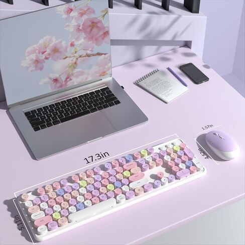 Colorful Wireless Keyboard and Mouse Combo, 2.4GHz Wireless Retro Cute Round Keycaps Keyboard, 104 Keys Full-Sized Keyboard Mouse Set with Switch Button for PC Laptop Desktop (Pink Gradient) in Kuwait